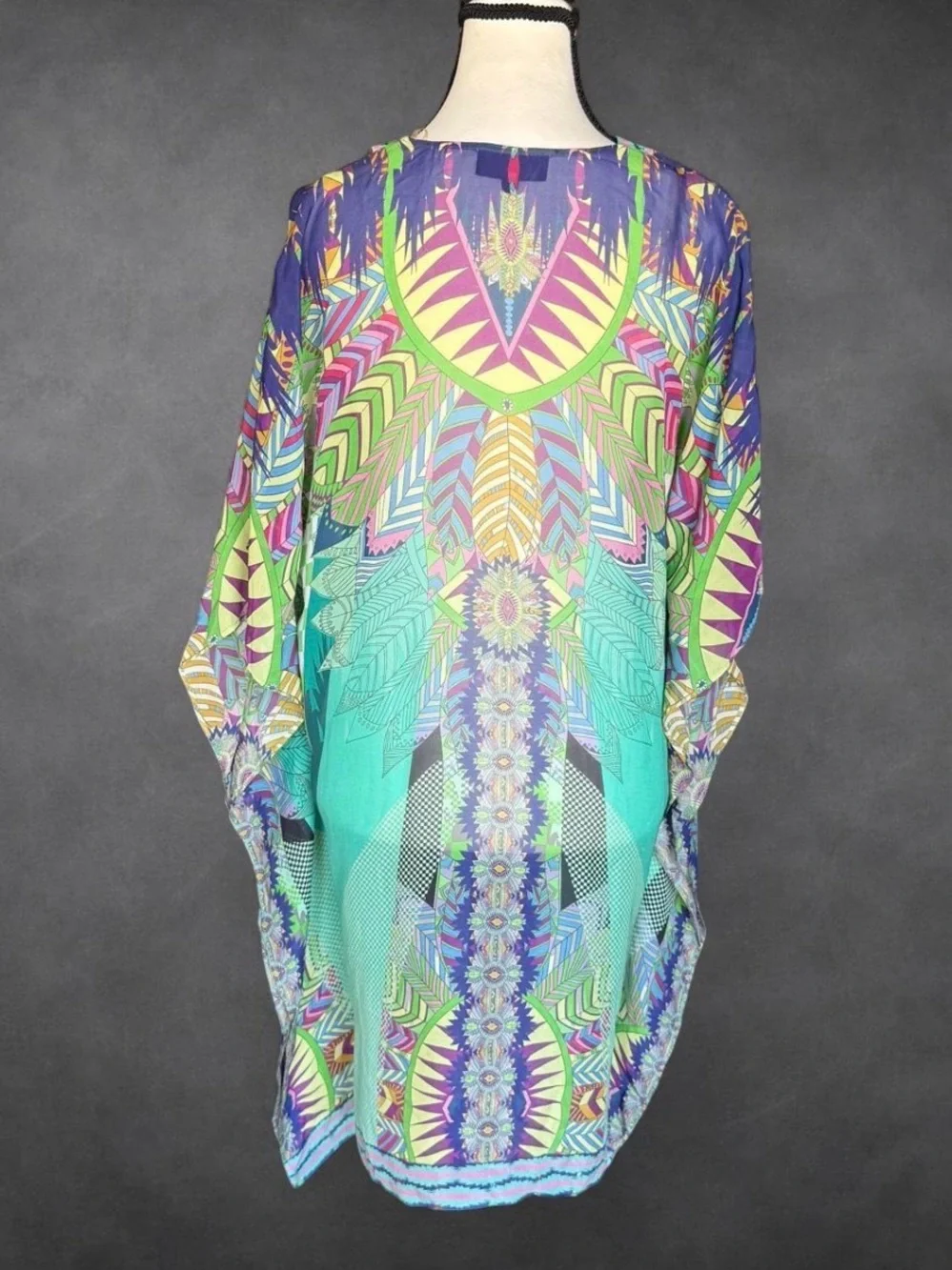 Hale Bob Silk Embellished Geometric Kaftan Tunic Dress/Cover-Up - Size S